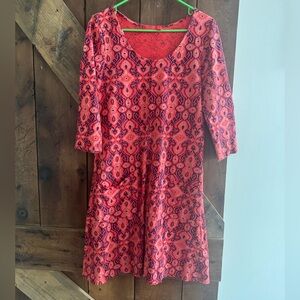 Fresh Produce Coral and Navy Long Sleeve Dress